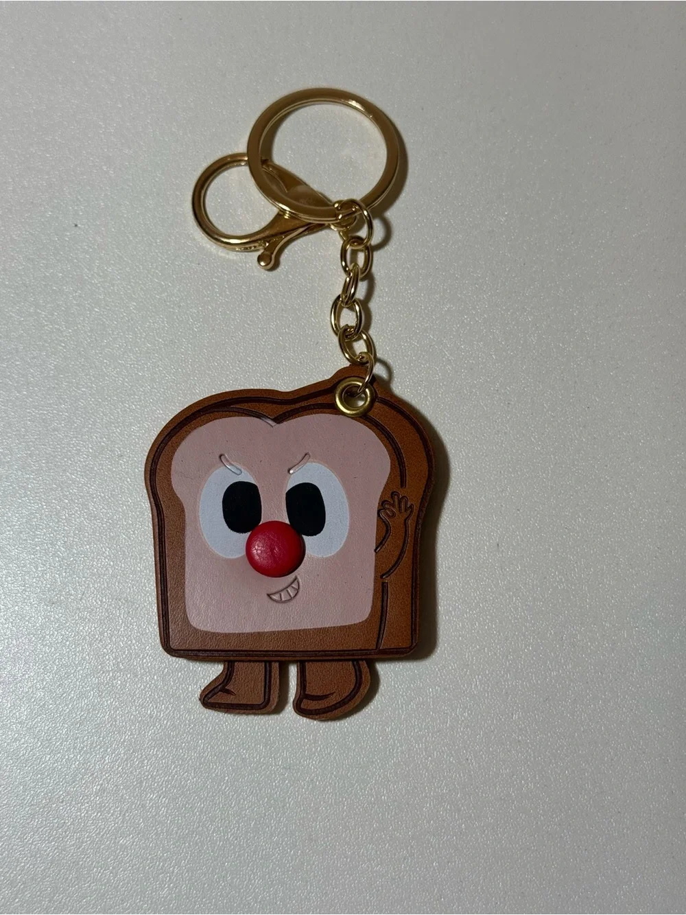 Brown Toast Character Keychain with Red Nose